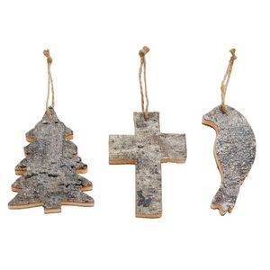 Set of 3 Mudpie Birch Glitter Ornament